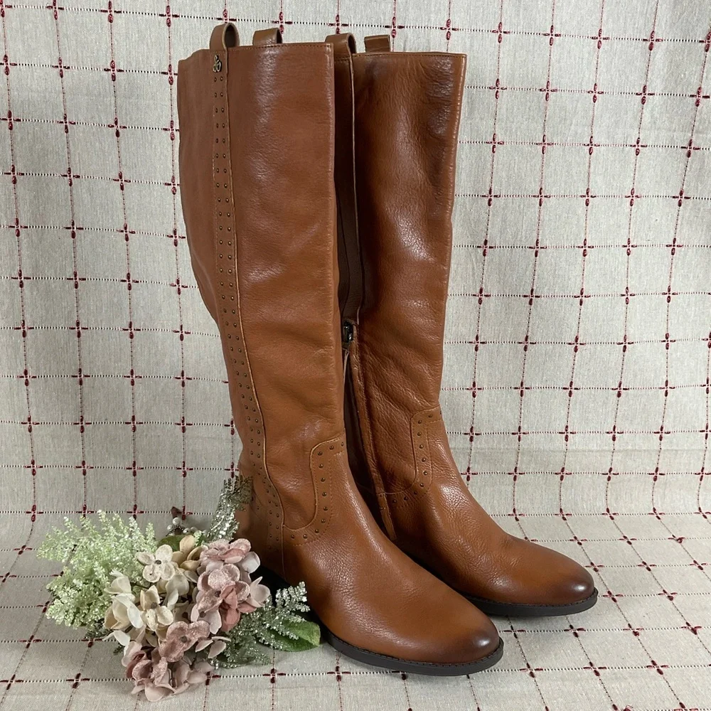 Sam Edelman Prina Studded Soft Brown Leather Knee High Riding Boots Sz 8.5 NWOB - Picture 1 of 10
